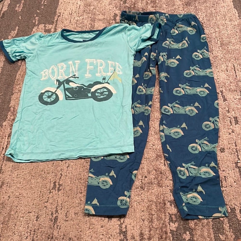 Kickee Pants Born Free Motorcycle Print Pajamas Sz 5